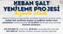 Keban Şalt Yenileme Projesi Hizmete Alındı