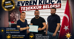 Ak Parti’den İş İnsanı Evren Kılıç’a Teşekkür Belgesi!