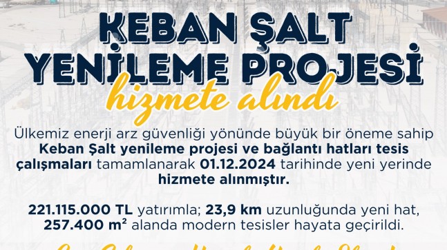 Keban Şalt Yenileme Projesi Hizmete Alındı