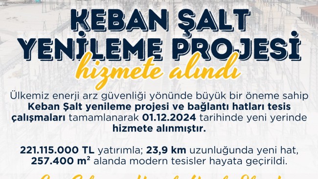 Keban Şalt Yenileme Projesi Hizmete Alındı